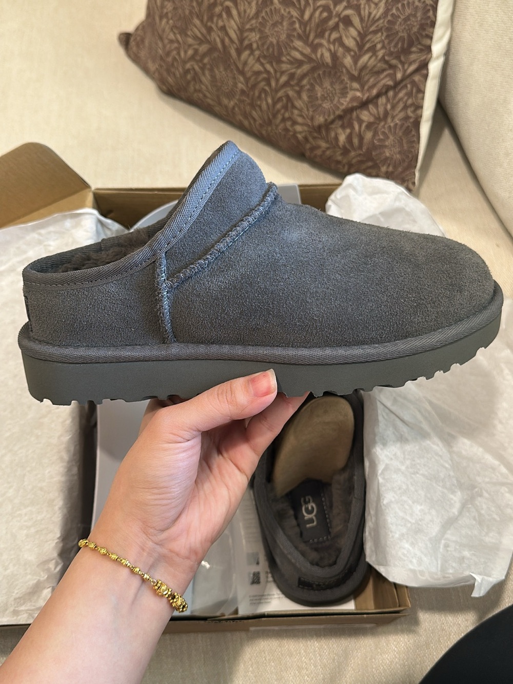 Grey ugg classic slippers